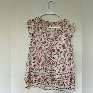 Bohemian/Peasant Ruffle Sleeve Women’s Top - Cream with Pink & Orange